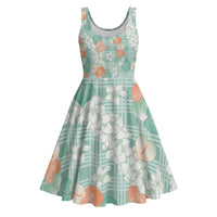 Anthurium Plumeria Lei Pastel Midi Dress Teal Hawaiian Splendid Palaka