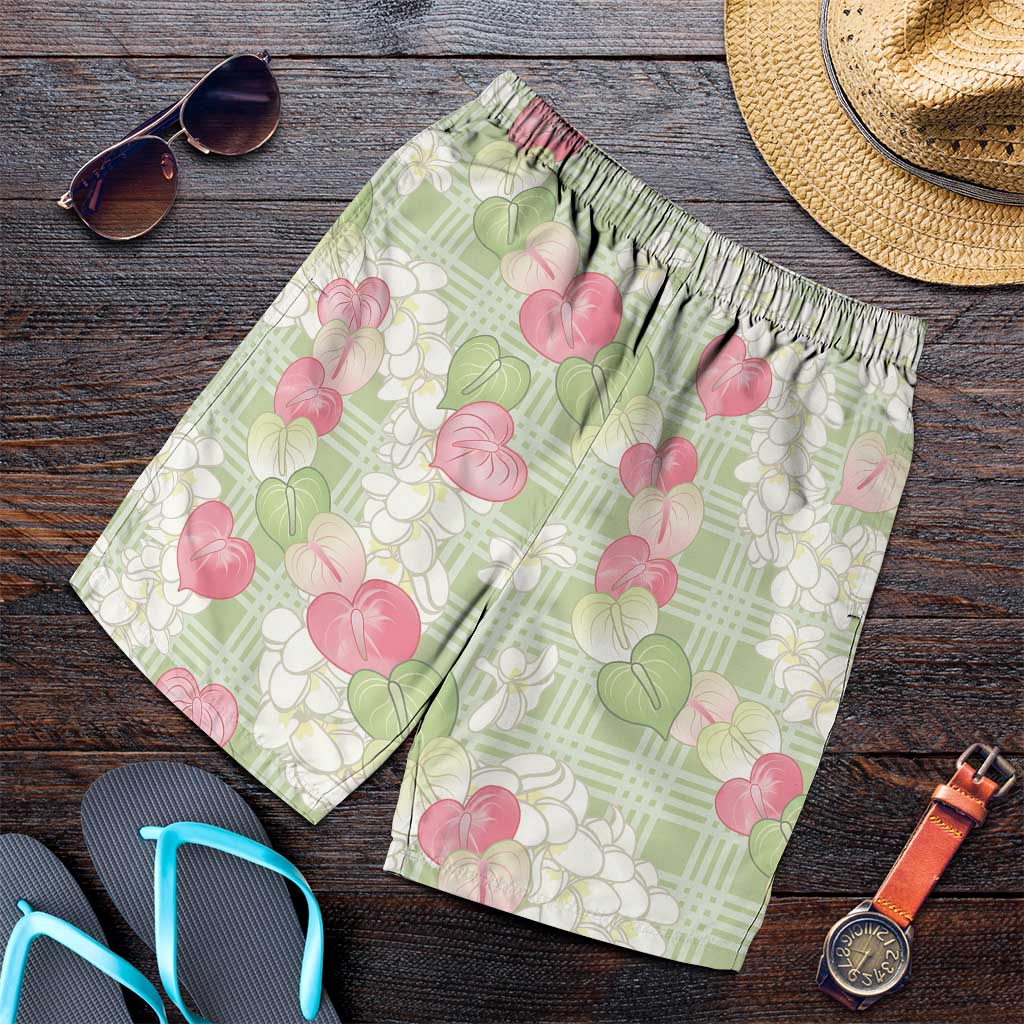 Anthurium Plumeria Lei Pastel Shorts for Men Green Hawaiian Splendid Palaka