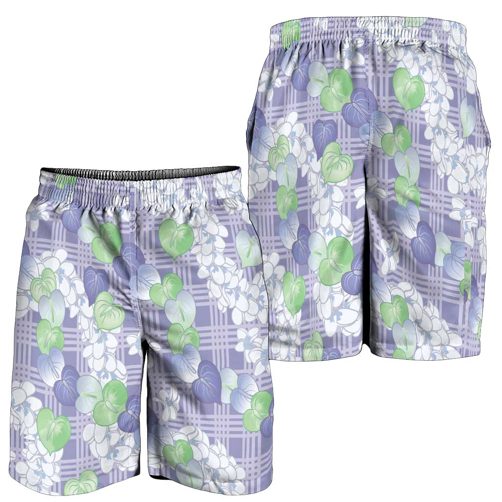 Anthurium Plumeria Lei Pastel Shorts for Men Purple Hawaiian Splendid Palaka
