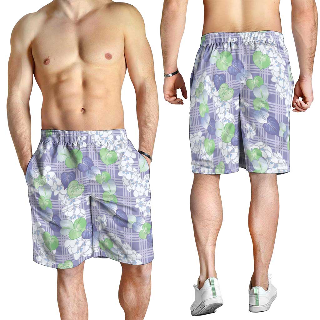 Anthurium Plumeria Lei Pastel Shorts for Men Purple Hawaiian Splendid Palaka
