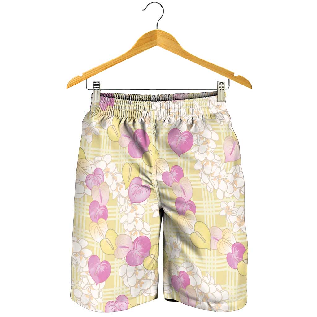 Anthurium Plumeria Lei Pastel Shorts for Men Yellow Hawaiian Splendid Palaka