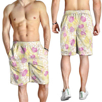 Anthurium Plumeria Lei Pastel Shorts for Men Yellow Hawaiian Splendid Palaka