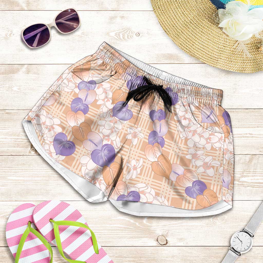 Anthurium Plumeria Lei Pastel Shorts for Women Orange Hawaiian Splendid Palaka