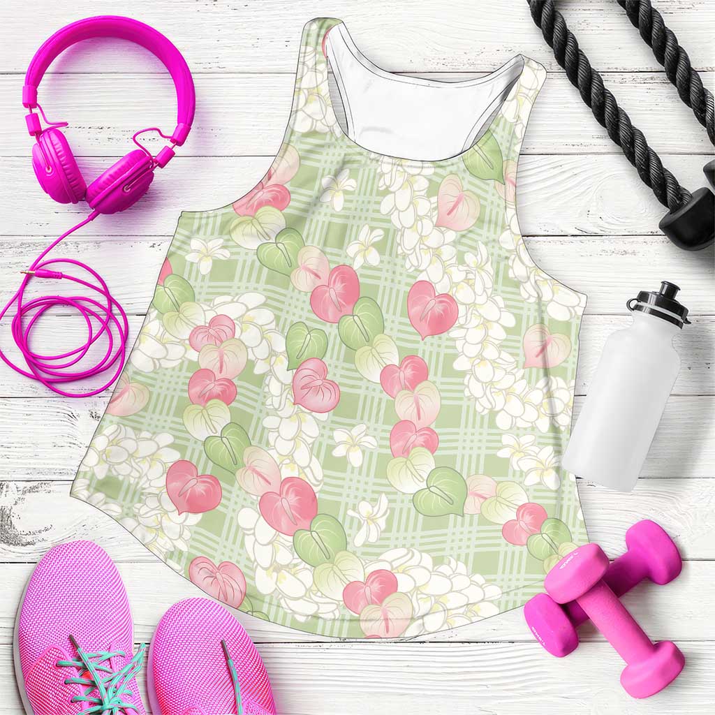 anthurium lei Anthurium Plumeria Lei Pastel Women Racerback Tank Green Hawaiian Splendid Palaka