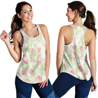 Anthurium Plumeria Lei Pastel Women Racerback Tank Green Hawaiian Splendid Palaka LT01 - Polynesian Pride