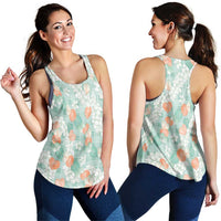 Anthurium Plumeria Lei Pastel Women Racerback Tank Teal Hawaiian Splendid Palaka LT01 - Polynesian Pride