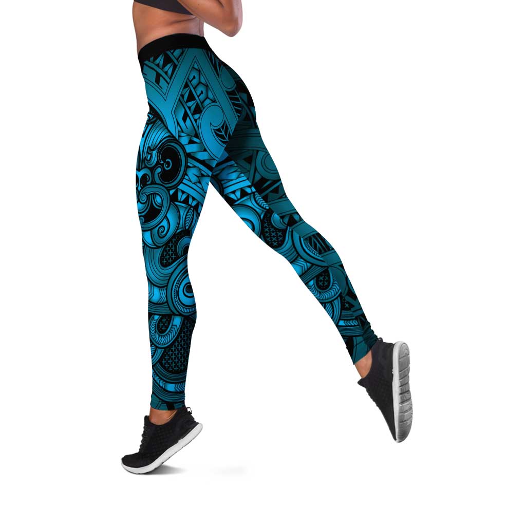 Aotearoa Maori Hei Tiki Leggings Kikorangi Kowhaiwhai Puhoro Motif