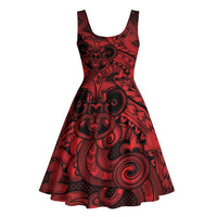 Aotearoa Maori Hei Tiki Midi Dress Whero Kowhaiwhai Puhoro Motif