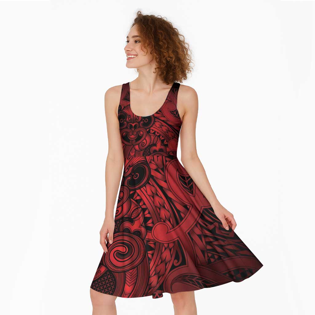 Aotearoa Maori Hei Tiki Midi Dress Whero Kowhaiwhai Puhoro Motif