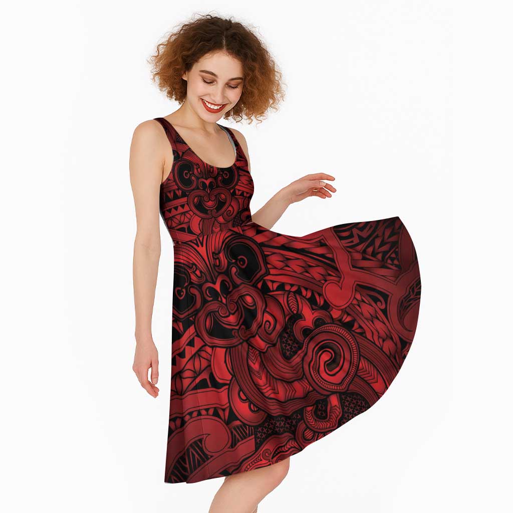 Aotearoa Maori Hei Tiki Midi Dress Whero Kowhaiwhai Puhoro Motif