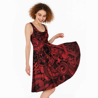 Aotearoa Maori Hei Tiki Midi Dress Whero Kowhaiwhai Puhoro Motif