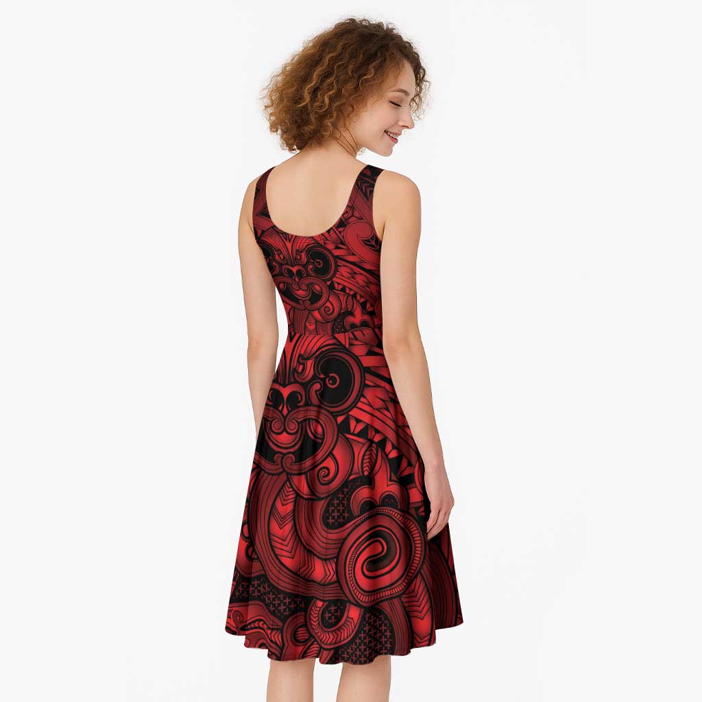 Aotearoa Maori Hei Tiki Midi Dress Whero Kowhaiwhai Puhoro Motif
