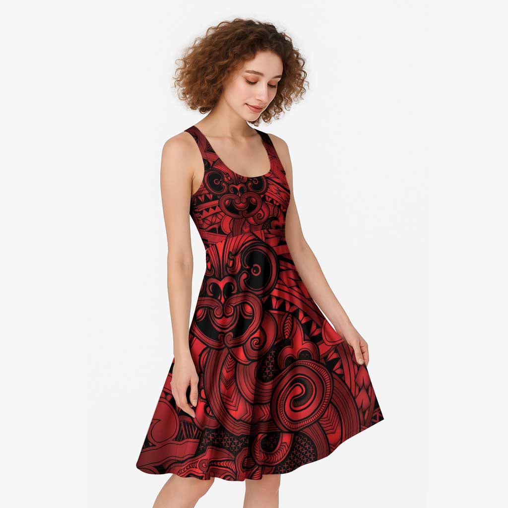 Aotearoa Maori Hei Tiki Midi Dress Whero Kowhaiwhai Puhoro Motif