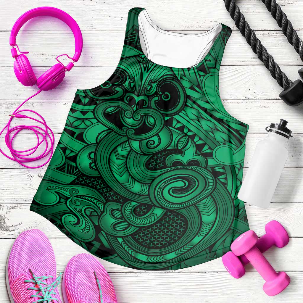 Aotearoa Maori Hei Tiki Women Racerback Tank Kakariki Kowhaiwhai Puhoro Motif