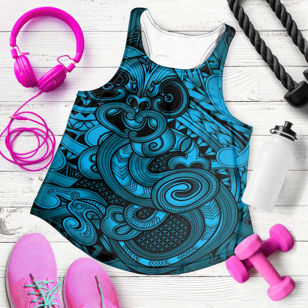 Aotearoa Maori Hei Tiki Women Racerback Tank Kikorangi Kowhaiwhai Puhoro Motif