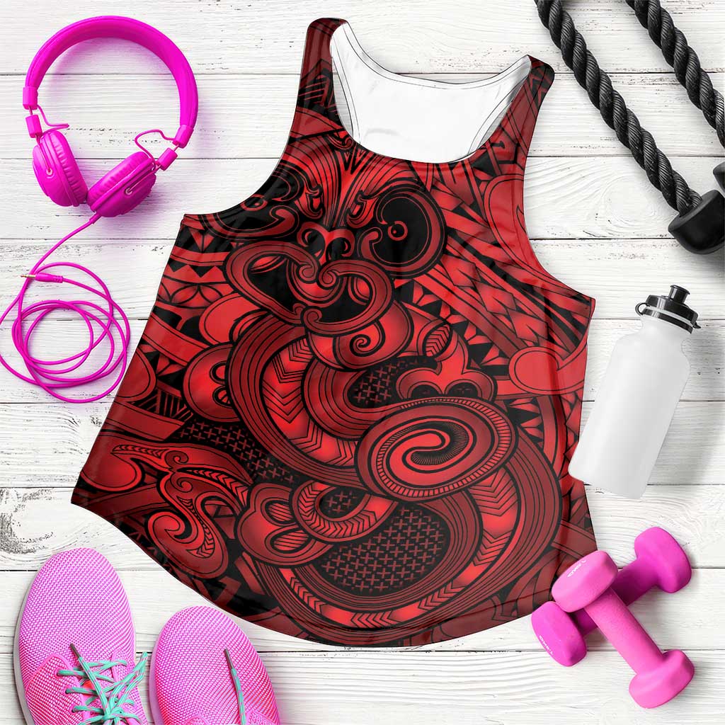 Aotearoa Maori Hei Tiki Women Racerback Tank Whero Kowhaiwhai Puhoro Motif