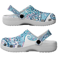 Aotearoa Maori Koru Curves Clogs Shoes Aqua Paua Shell
