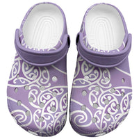 Aotearoa Maori Koru Curves Clogs Shoes Silver Ferns - Amethyst LT7 Purple - Polynesian Pride
