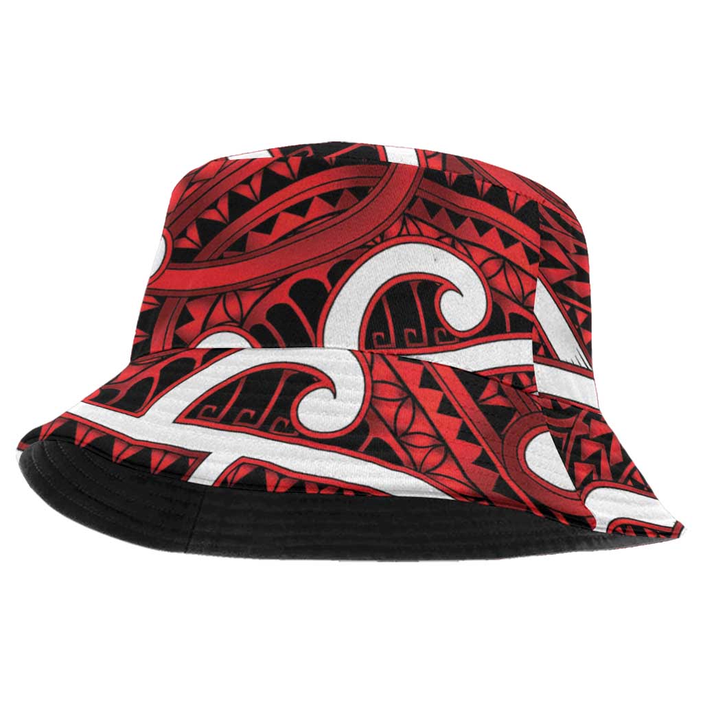 Aotearoa Maori Kowhaiwhai Bucket Hat Whero Puhoro and Patiki