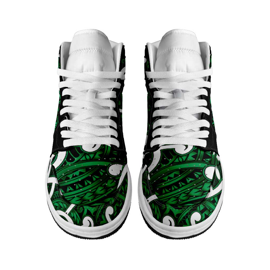 Aotearoa Maori Kowhaiwhai High Sneakers AJ1 Kakariki Puhoro and Patiki