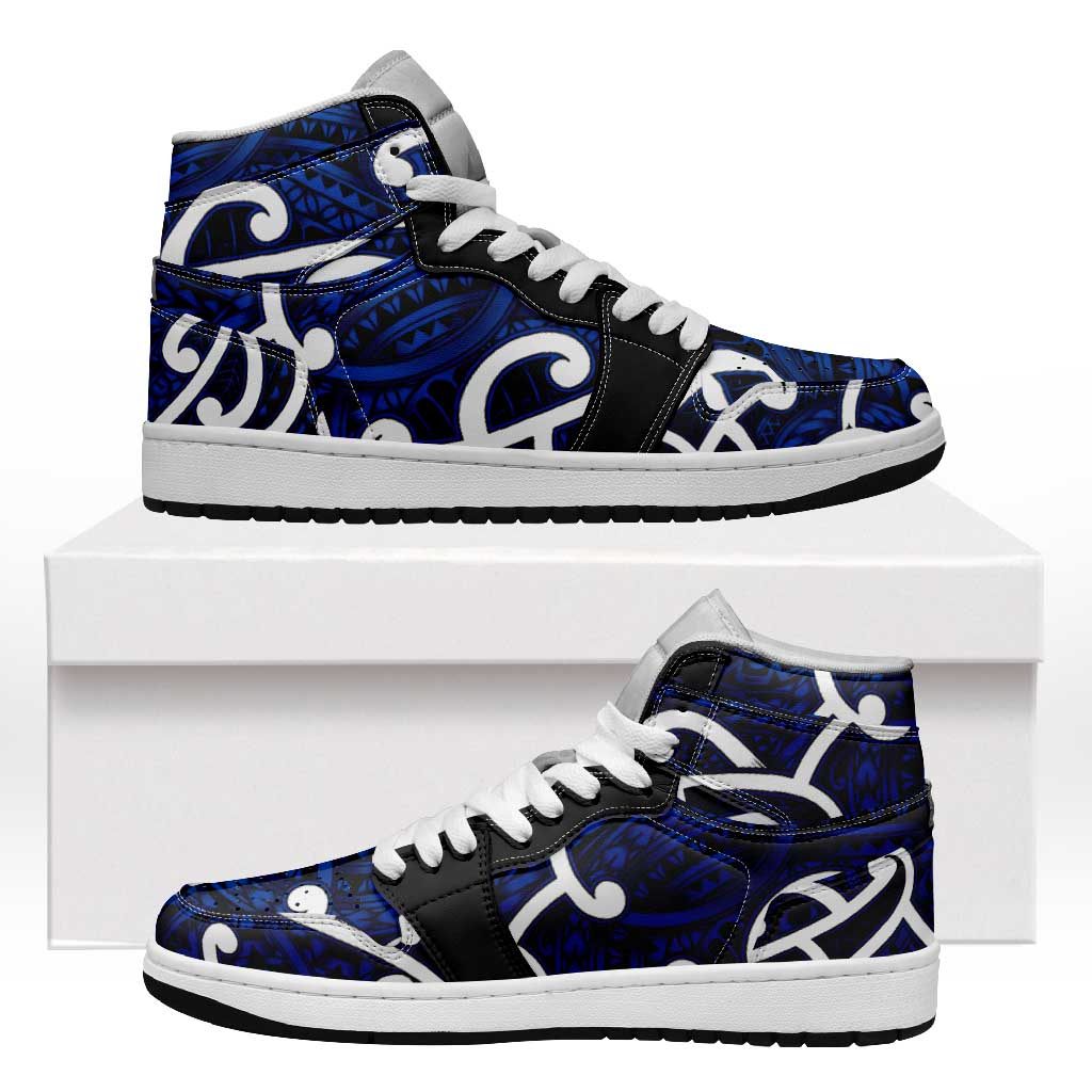 Aotearoa Maori Kowhaiwhai High Sneakers AJ1 Kikorangi Puhoro and Patiki