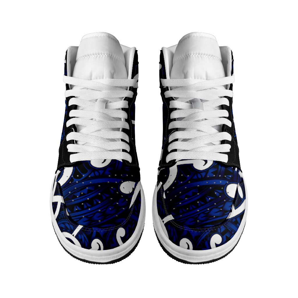 Aotearoa Maori Kowhaiwhai High Sneakers AJ1 Kikorangi Puhoro and Patiki