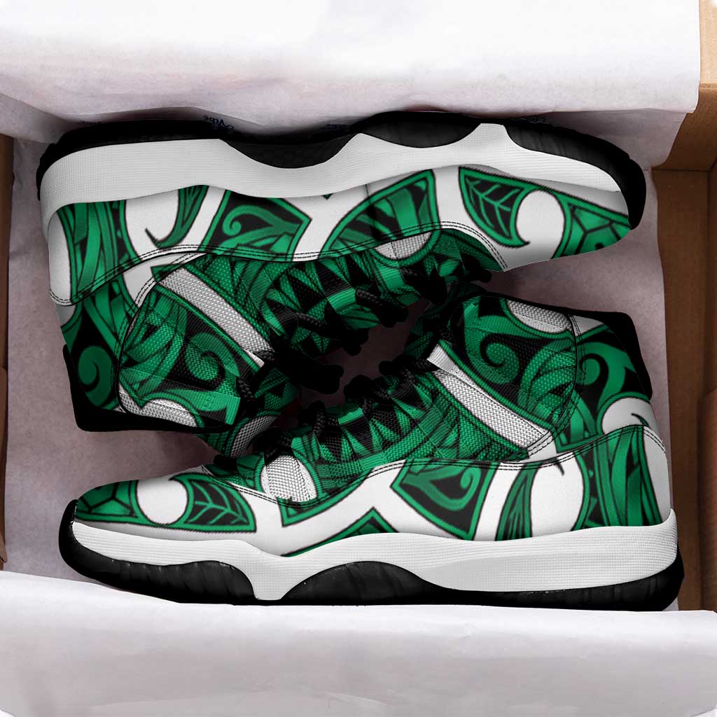 Aotearoa Maori Kowhaiwhai Sneakers J11 Kakariki Puhoro and Patiki