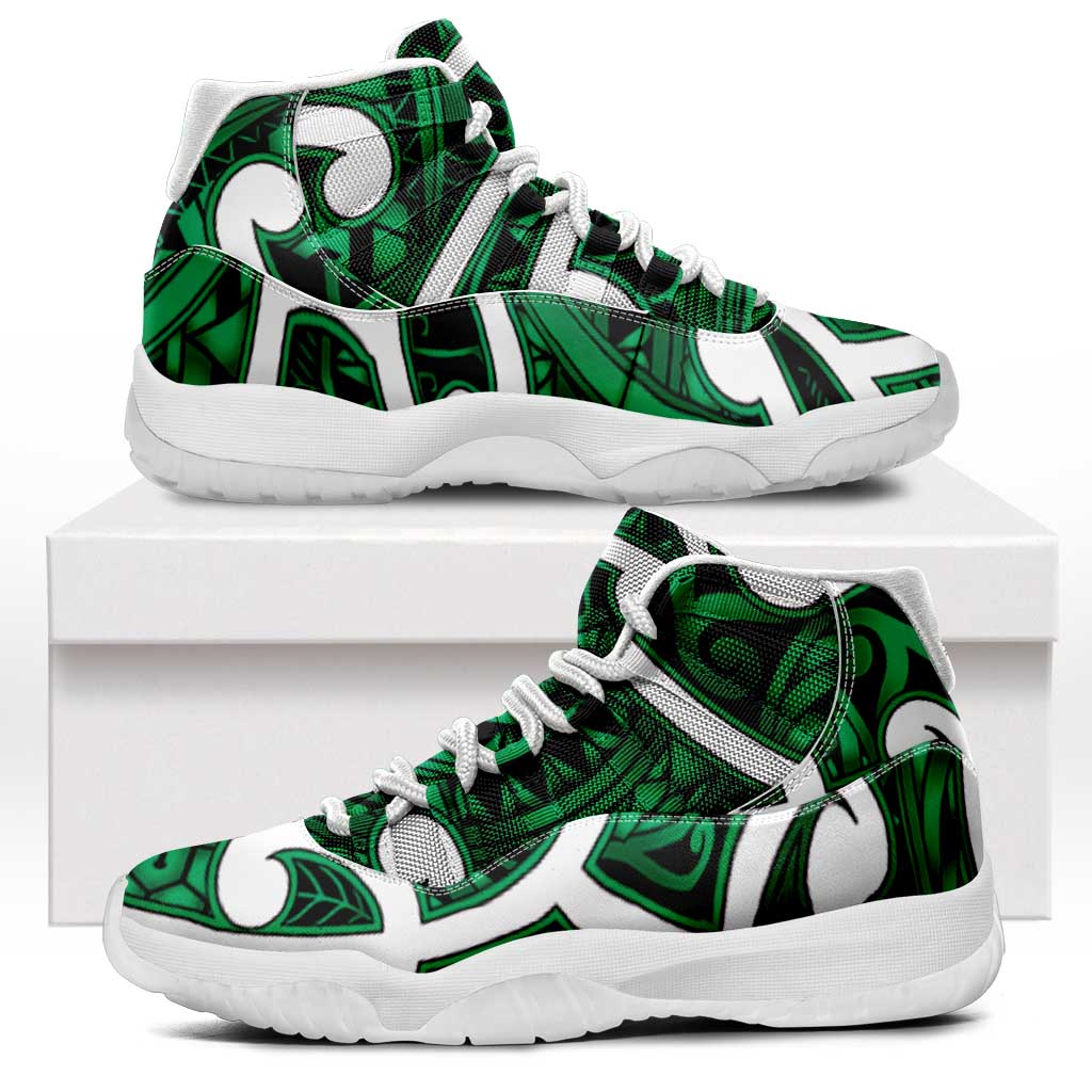 Aotearoa Maori Kowhaiwhai Sneakers J11 Kakariki Puhoro and Patiki