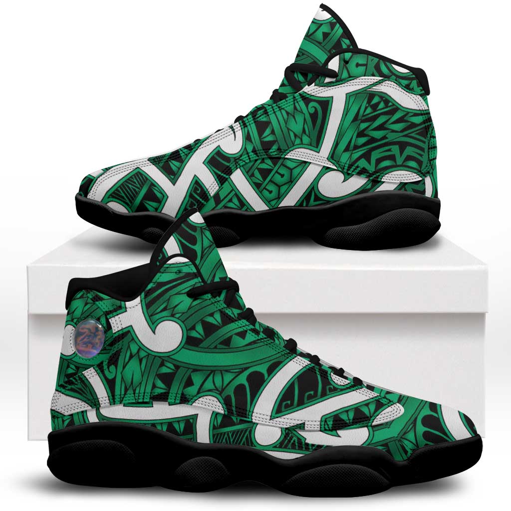 Aotearoa Maori Kowhaiwhai Sneakers J13 Kakariki Puhoro and Patiki