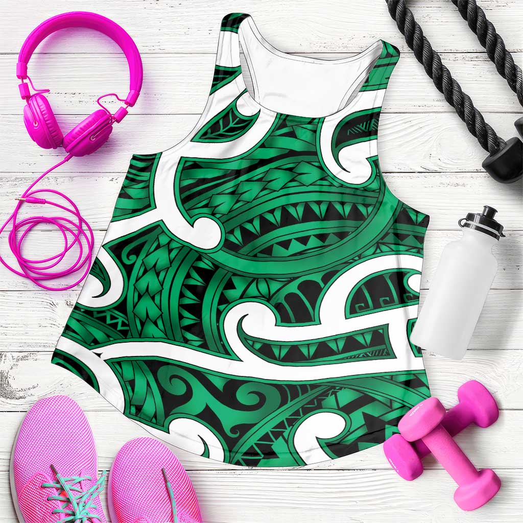 Aotearoa Maori Kowhaiwhai Women Racerback Tank Kakariki Puhoro and Patiki