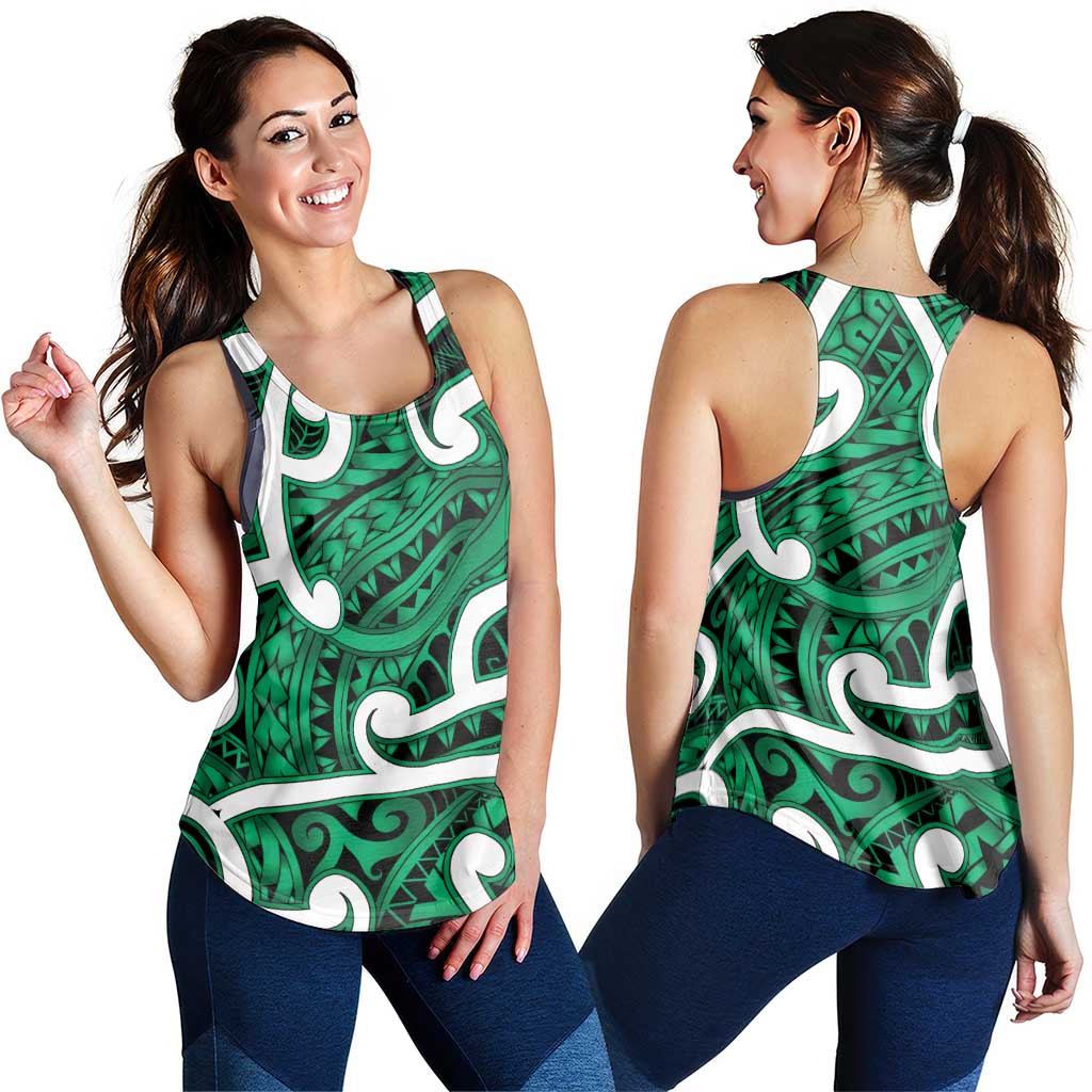 Aotearoa Maori Kowhaiwhai Women Racerback Tank Kakariki Puhoro and Patiki