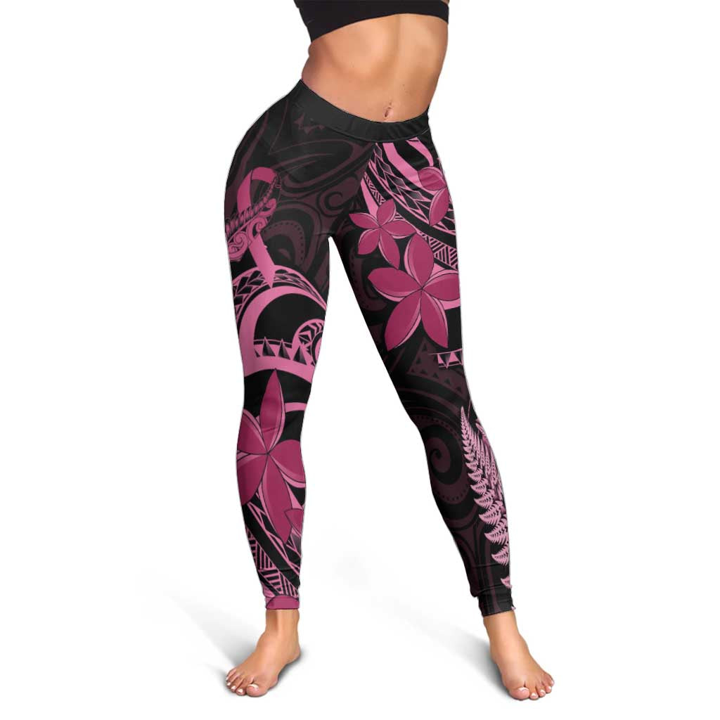 Aotearoa Maori Leggings Pink Fern Ribbons on Black - Polynesian Pride