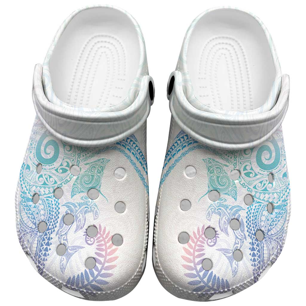 Aotearoa Maori Sea Animals Tribal Clogs Shoes Manta Ray and Shark Moko Pattern Sweet Pastel