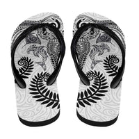 Aotearoa Maori Sea Animals Tribal Flip Flops Manta Ray and Shark Moko Pattern White Color