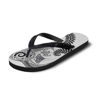 Aotearoa Maori Sea Animals Tribal Flip Flops Manta Ray and Shark Moko Pattern White Color