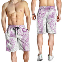 Aotearoa Maori Sea Animals Tribal Shorts for Men Manta Ray and Shark Moko Pattern Pink Color