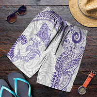 Aotearoa Maori Sea Animals Tribal Shorts for Men Manta Ray and Shark Moko Pattern Purple Color