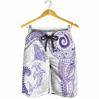 Aotearoa Maori Sea Animals Tribal Shorts for Men Manta Ray and Shark Moko Pattern Purple Color