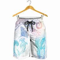 Aotearoa Maori Sea Animals Tribal Shorts for Men Manta Ray and Shark Moko Pattern Sweet Pastel