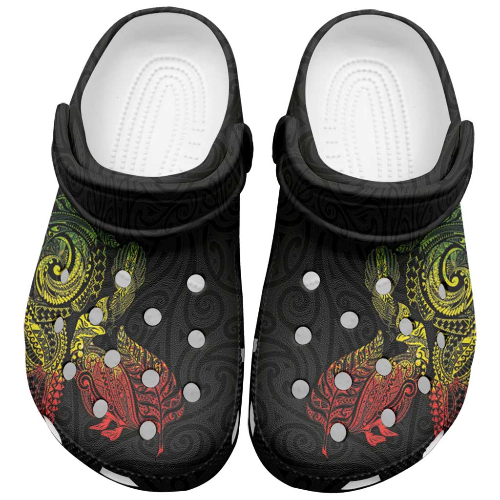 Aotearoa Moko Tribal Tattoo Clogs Shoes New Zealand Maori Penguin and Fantail Reggae Style