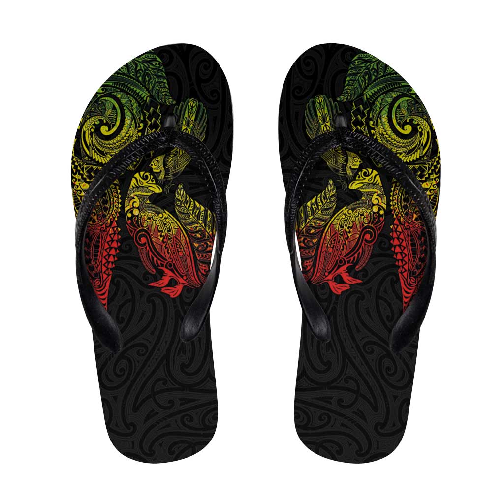 Aotearoa Moko Tribal Tattoo Flip Flops New Zealand Maori Penguin and Fantail Reggae Style