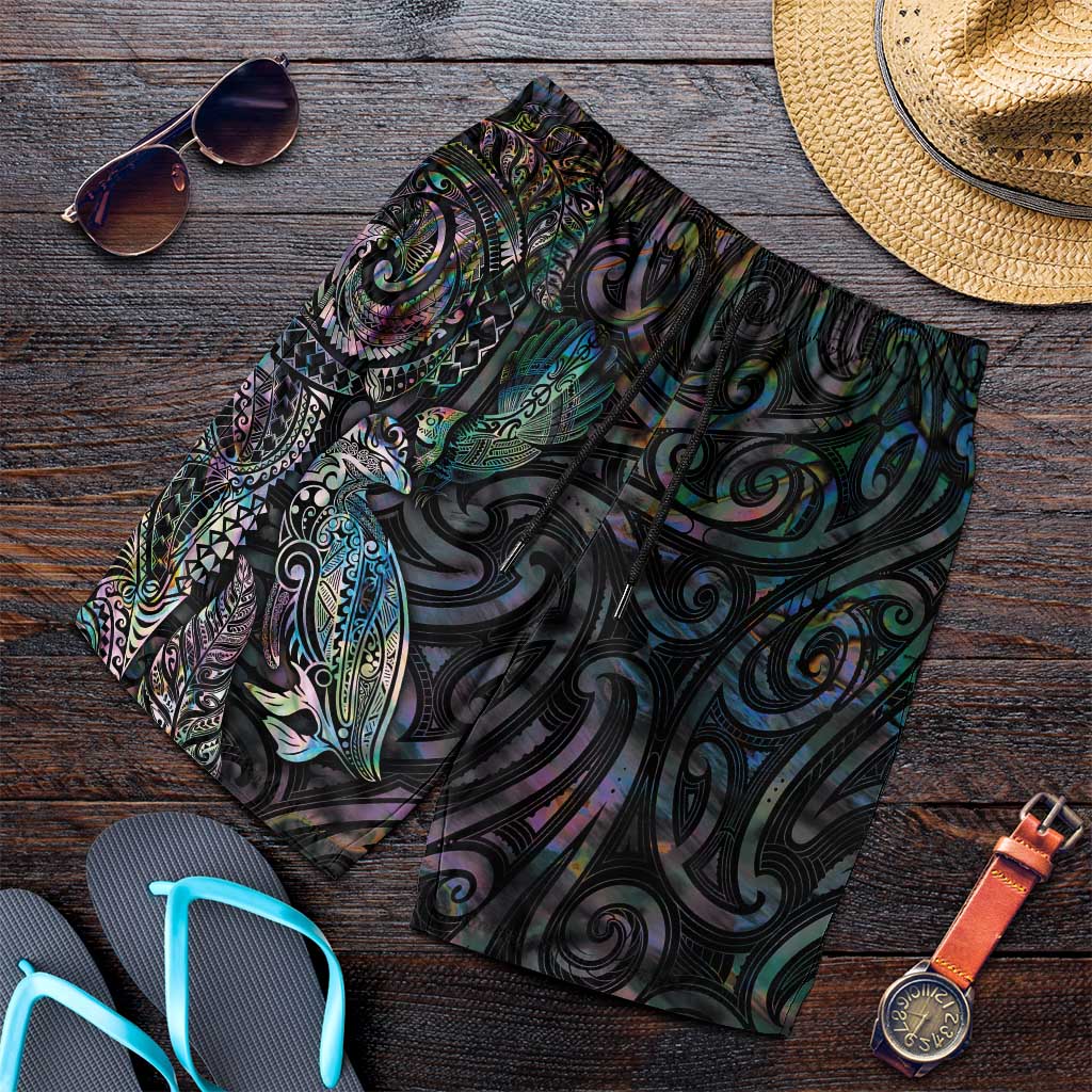 Aotearoa Moko Tribal Tattoo Shorts for Men New Zealand Maori Penguin and Fantail Paua Shell Style