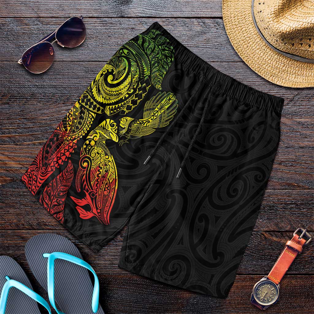 Aotearoa Moko Tribal Tattoo Shorts for Men New Zealand Maori Penguin and Fantail Reggae Style