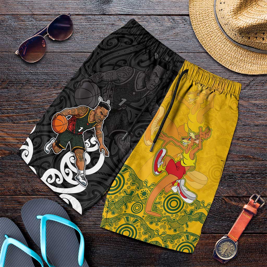Aotearoa New Zealand And Australia Basketball Shorts for Men Maori Tribal Tattoo And Aboriginal Dot Art Heritage