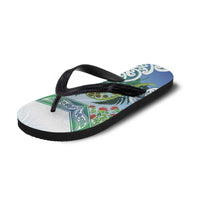 Aotearoa New Zealand Natural Plants Flip Flops Pohutukawa with Silver Ferns Koru Frond Maori Tattoos