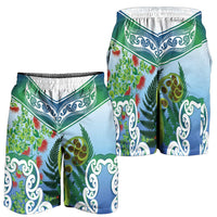 Aotearoa New Zealand Natural Plants Shorts for Men Pohutukawa with Silver Ferns Koru Frond Maori Tattoos
