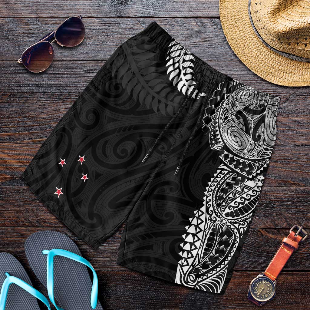 Aotearoa Volleyball Shorts for Men Silver Ferns and Maori Tribal Black