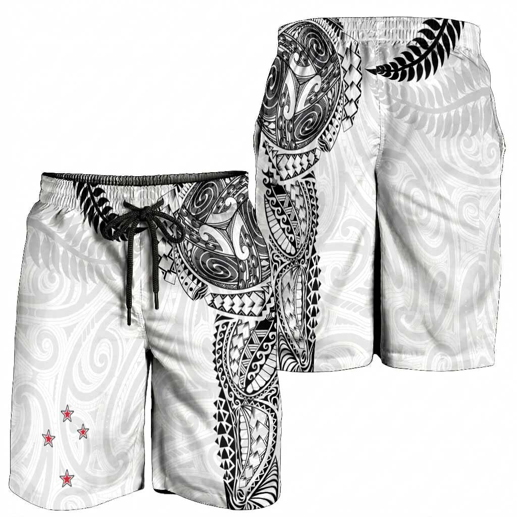 Aotearoa Volleyball Shorts for Men Silver Ferns and Maori Tribal White