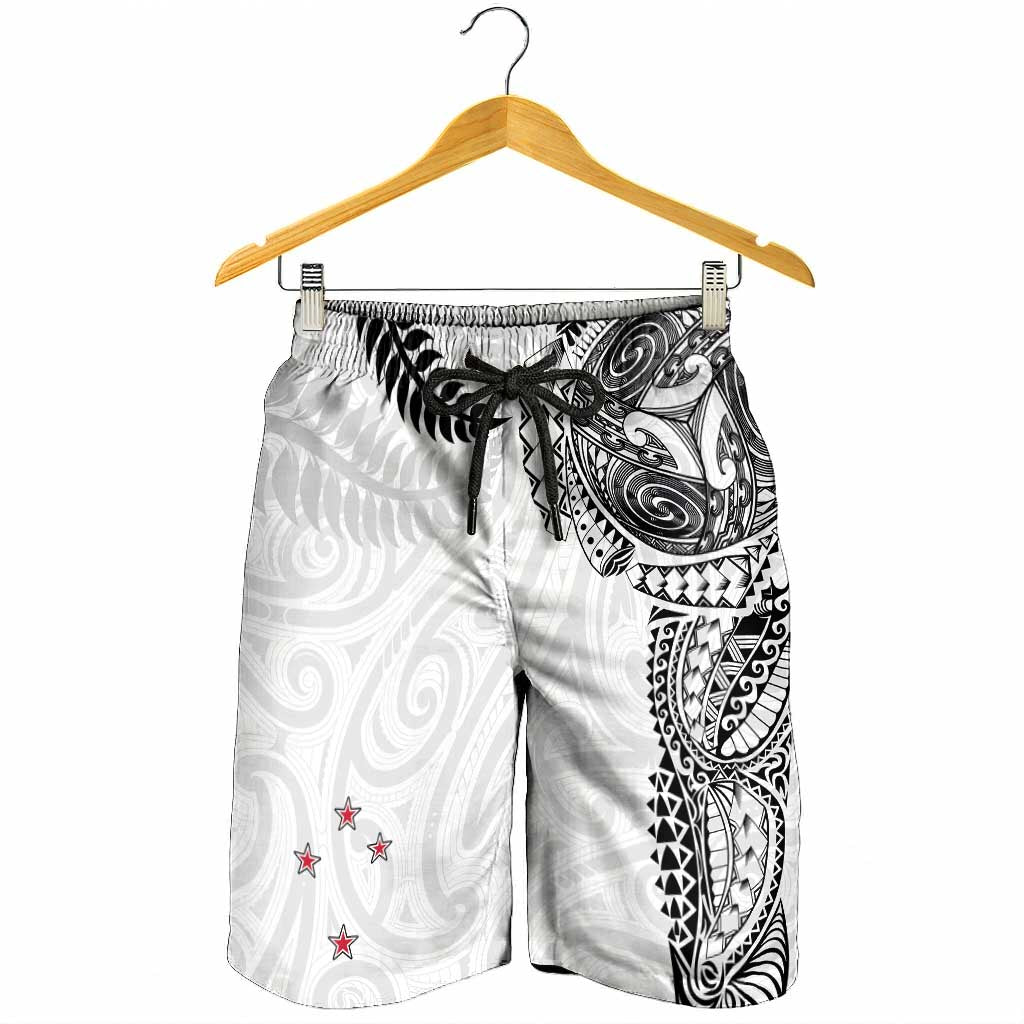 Aotearoa Volleyball Shorts for Men Silver Ferns and Maori Tribal White