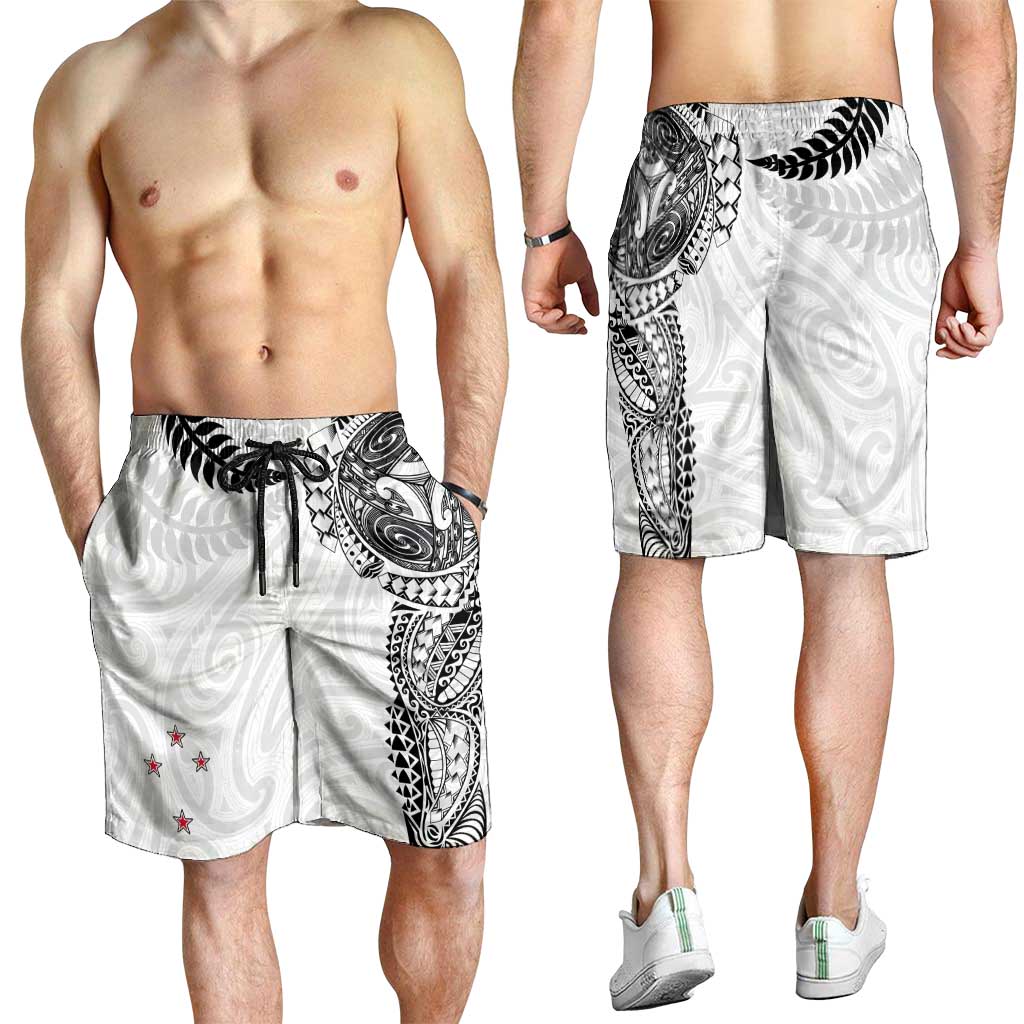 Aotearoa Volleyball Shorts for Men Silver Ferns and Maori Tribal White